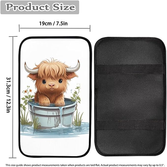 Cute Highland Cow Car Console Covers Armrest Console Cover Soft Car Center Console Cover Accessories Protect from Pet Claws Universal Cars Interior Accessories Decoration