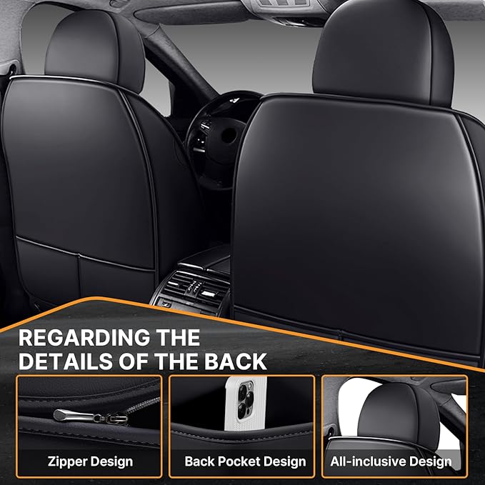 Pengchen Luxury 2 Seats Car Seat Covers Protectors for Honda Crosstour 2012-2015, Back Storage Bag Design & Headrest Pillow & Lumbar Support Black & Black Line