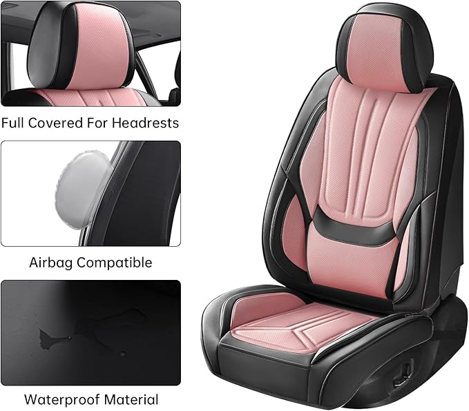 SCDOOCA Car Seat Covers Full Set Pink and Black, Premium Leather Seat Covers, Waterproof and Breathable Seat Covers, Universal Car Seat Protector Fit for Cars, Trucks, SUVs(Full Set)