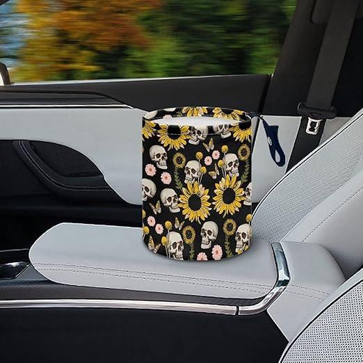 Skeleton Car Rubbish Bin Portable Waste Basket Bin Waste Auto Basket Can with Adjustable Strap