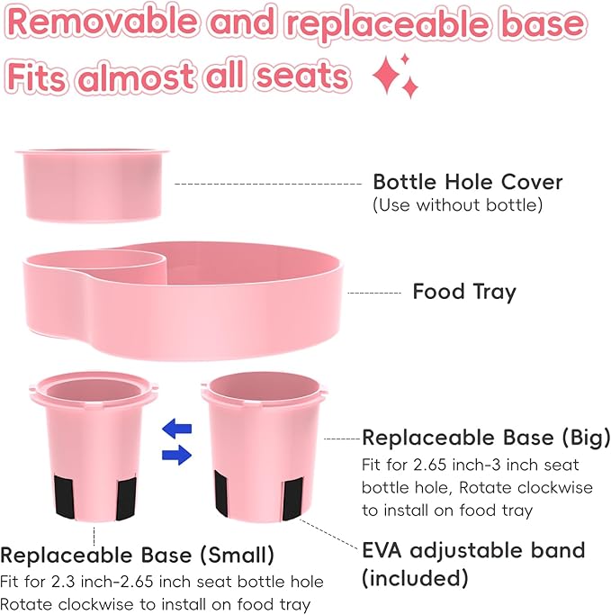Kids Car Seat Tray, Travel Tray with Cup Holder for Toddler, Kids Car Seat Food Snack Holder for Road Trip, Stroller snack Organizer travel must haves - Pink Color