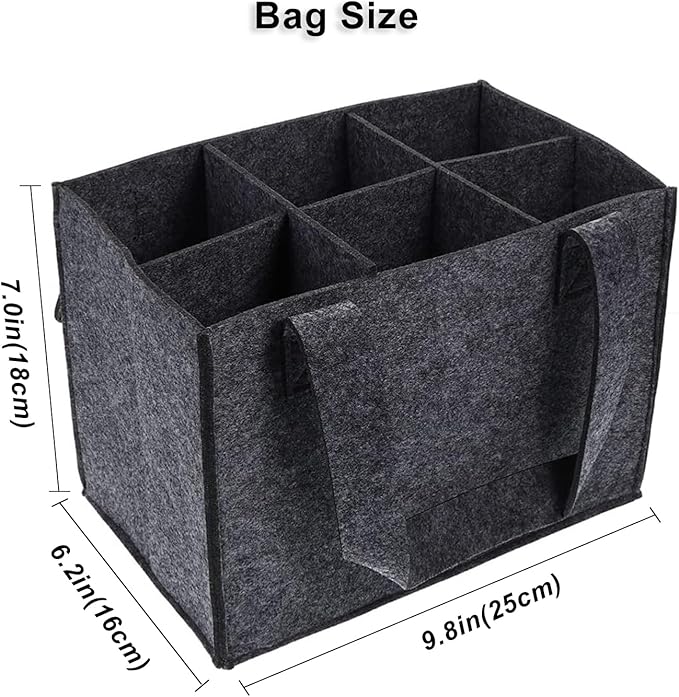 6 Bottle Wine Carrier with Divider Felt Wine Storage Tote Bag, Portable Reusable Wine Travel Bag with Handle for Christmas Travel Camping Picnic Party (Dark Gray)