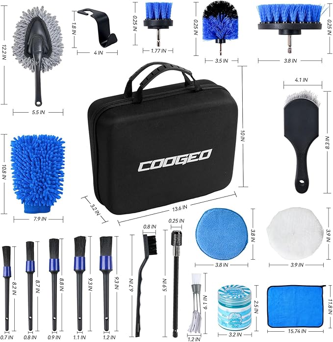 29Pcs Car Detailing Kit,Compelete Car Cleaning Kits Interior Cleaner with Detailing Brushes,Drill Brush Heads,Car Wash Kit with Cleaning Gel,Wash Mitt,Car Hooks,Car Care Gift for Men