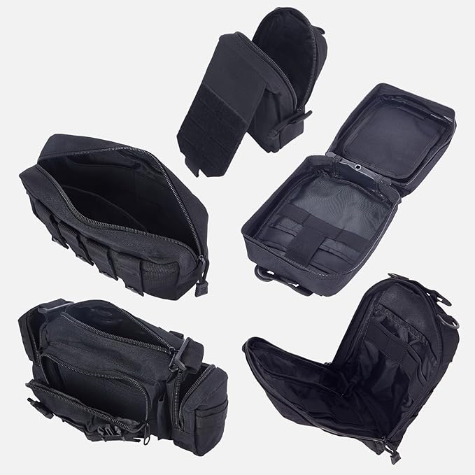 Universal Tactical Car Seat Back Organizer Bag Tactical Molle Vehicle Organizers Panel Gear Accessories with 5 Different Size Molle Pouches for Car Truck Ford Jeep Vehicle (A style-Black)