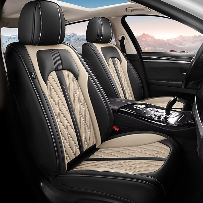 Seat Covers for Car Full Set Fit for Lexus ES 300H/350 2007-2026 Leather Seat Covers Breathable Waterproof Seat Protectors Automotive Seat Cushion with Airbag Compatible (5 Seats, Black&Beige)