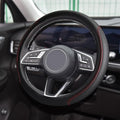 Car Steering Wheel Cover, Universal 14.5-15 Inch Black Leather Steering Wheel Wrap with Better Sport Grip for Men Women, Anti-Slip Breathable Car Interior Accessories for Most Vehicle (Black with red)