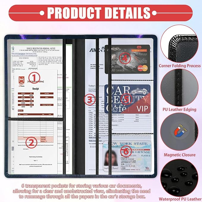 Car Registration Holder, Waterproof PU Leather Vehicle Card Document Glove Box Organizer, Women Interior Auto Accessories Case for Cards, Driver License Car Insurance Holder, Weed Leaf Pattern
