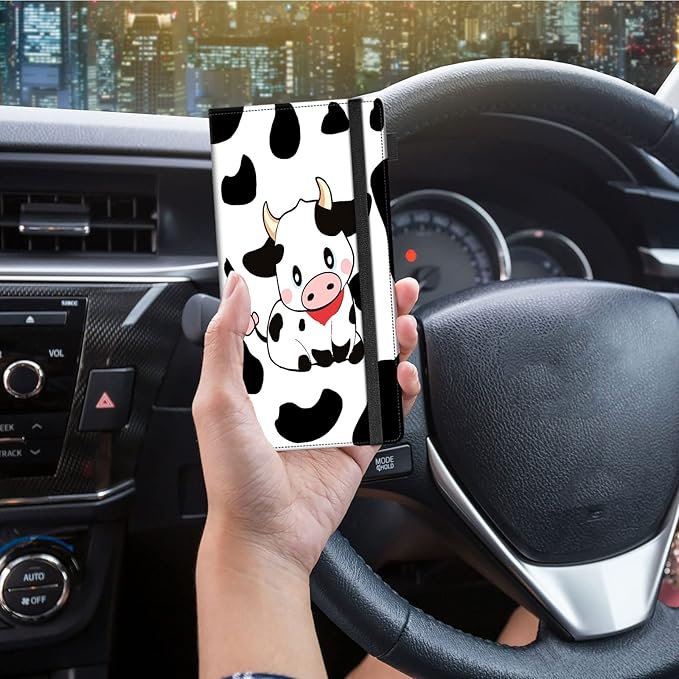 Car Registration and Insurance Holder,Leather Vehicle Glove Box Organizer Wallet for Document,Perfect for any Car,Truck,Motorcycle,Driver License,Trailer or Boat,Men & Women,Black White Milk Cow
