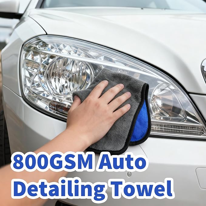 PEDOBALI 24 Pcs Microfiber Cleaning Towels 15.75 Inch Auto Detailing Absorbent Towels 800 GSM Thick Plush Microfiber Cleaning Cloth Dusting Cloth for Kitchen Window Cars (Grey and Blue)