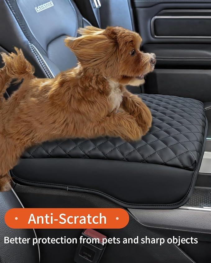 Center Console Cover for 2019-2026 Ram 1500 Center Console Cover, Armrest Cushion Pad Cover, PU Leather for 5th Ram 1500 Armrest Cushion Pad Cover Anti-Scratch for Ram 1500 Accessories