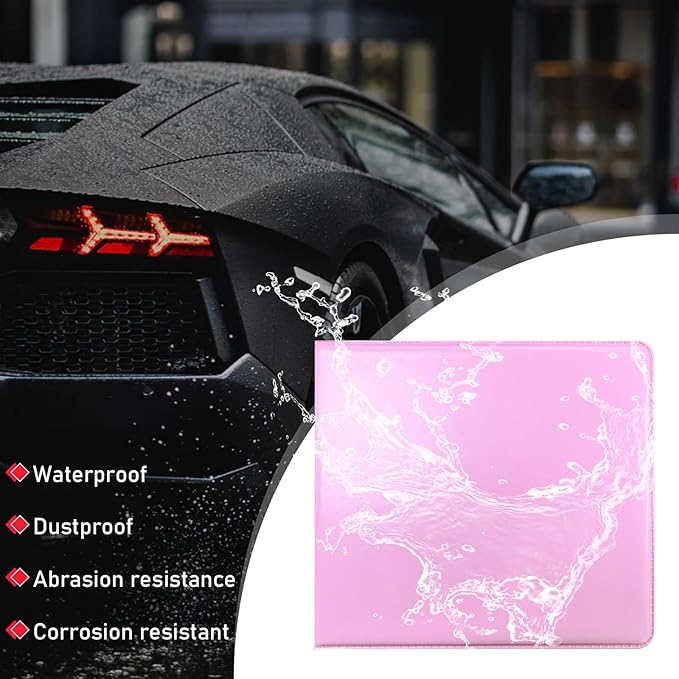 Ziciner 4PCS Car Registration and Insurance Holder, 5.2"× 4.7" Premium Auto Glove Box Organizer with Closure, Essential Vehicle Document Holder for Card, Driver License (Pink)