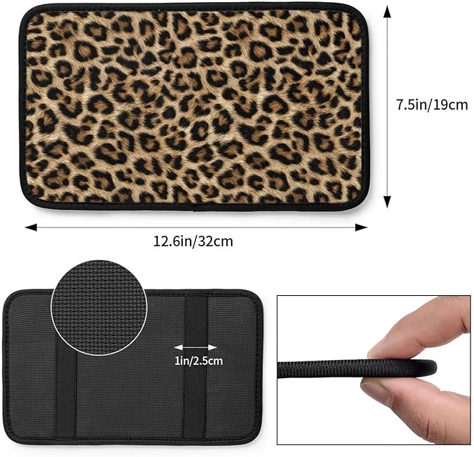 Leopard Car Center Console Cushion Pad Brown Cheetah Universal Armrest Seat Cover Protector Animal Comfortable Arm Rest Covers Car Decor Accessories Fit for Most Cars, Vehicles, SUV