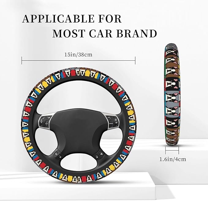 Neoprene Steering Wheel Cover Art-Boston-Dogs Car Steering Wheel Cover Universal Fit for Most Cars