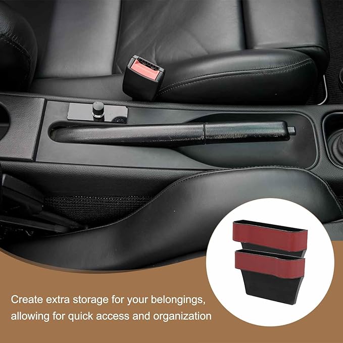 HARFINGTON Car Seat Gap Filler Organizer 10.2 x 6.5 x 3.1 Inch ABS+Leather Universal Car Organizer Storage Box Between Seat and Console (Left) with Cup Holders for Phone Sunglasses Keys, Red