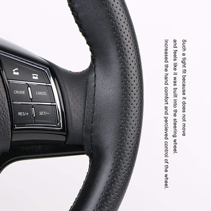 Genuine Leather 15.5 Inch Large Car Steering Wheel Cover with Needle Thread for Buick GL8 SUVS Trucks Etc.Black