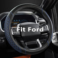 West Llama Car Steering Wheel Cover for Ford Escape,Explorer,Fusion,Focus,Bronco,Transit,Edge(Diamond Quilted - Black+Blue- Standard Size)