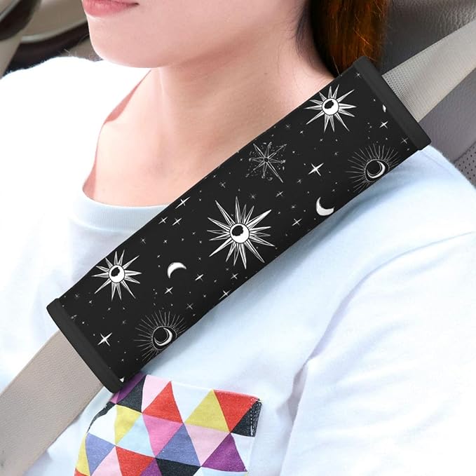 Star Moon Steering Wheel Cover Elastic Non-Slip Car Steering Wheel Covers with Seat Belt Shoulder Pad for Women Men