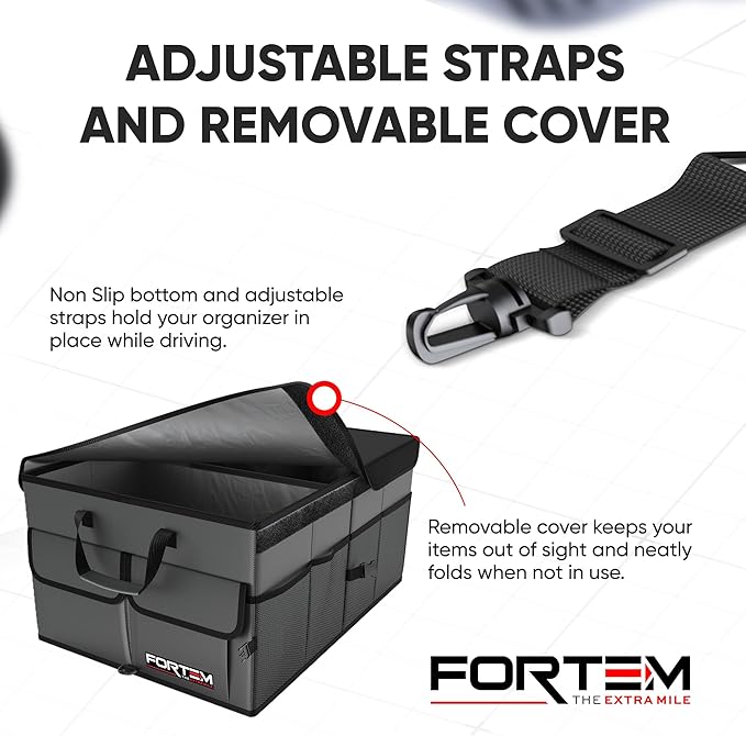 FORTEM Trunk Organizer For SUV Car Trunk Organizer, Foldable Storage, Car Accessories for Women Men, Collapsible Bag, Perfect Christmas Gifts, 600D Oxford, Non Slip Bottom, Straps, Soft Cover (65L)