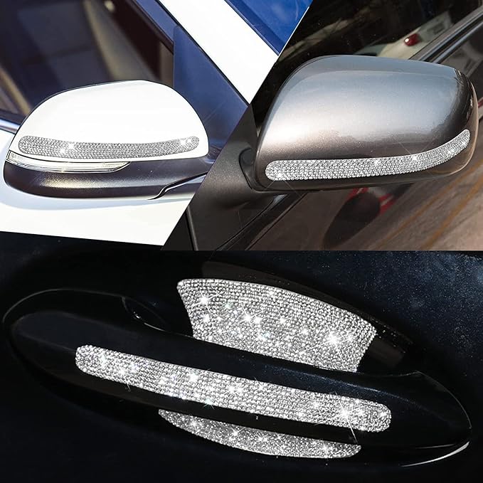 BetterJonny 10PCS Crystal Scratch Protector, Rhinestone Car Bling Scratch Protector for Women and Girls (Silver)