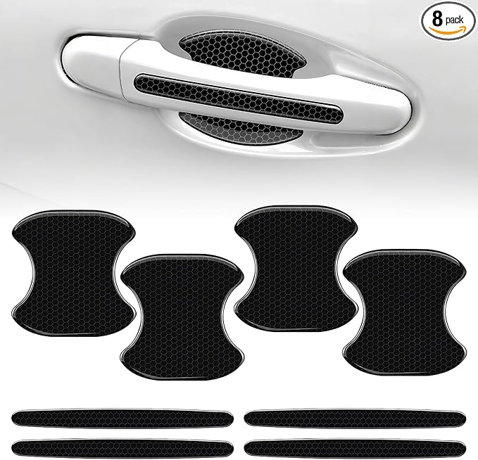 Car Door Handle Protector, 8 PCS Car Door Handle Scratch Protector, Universal Reflective Bowl Sticker Paint Guard Film for Most SUVs, Trucks (Black)