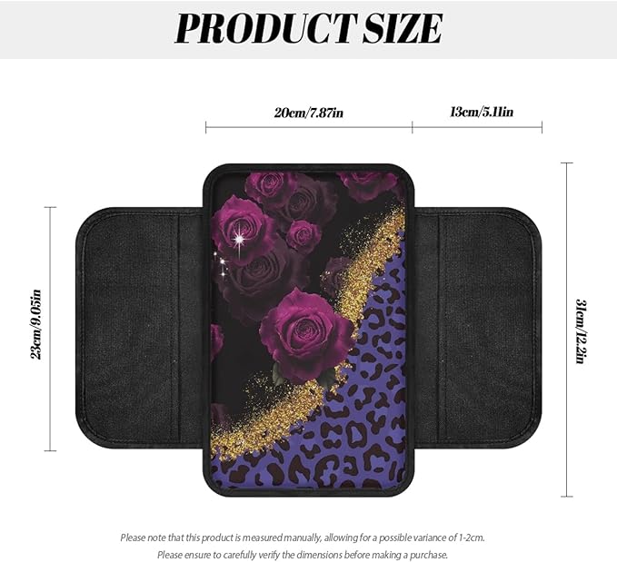 CLOHOMIN Purple Rose Car Arm Rest Covers Leopard Print Auto Armrest Pad with 2 Pockets Automoblie Interior Accessories Car Center Console Armrest Cushion Cover Fit for Most Vehicles
