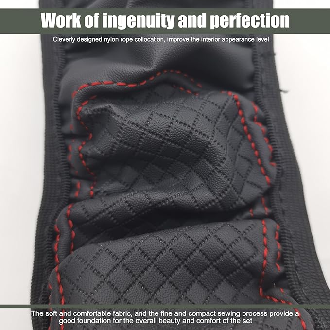 1 PC Car Steering Wheel Cover, 14.96In Waterproof Breathable Leather Vehicle Steering Wheel Anti-Slip Accessories, Universal Automotive Steering Wheel Protector for Truck SUV (Black & Red)