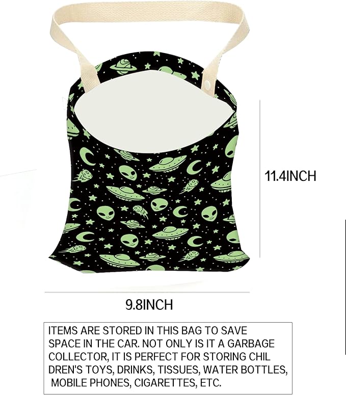 ANKVRP Car Garbage Can, Hanging Car Trash Can Bag for Vehicle, Cute Car Back Seat Organizer, Cute Green Alien