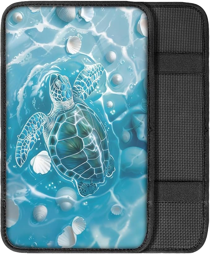 Dreaweet Sea Turtle Center Console Cover Pad Soft Scratch-Poof Middle Console Covers for SUV Truck Comfort Non Slip Arm Rest for Car Armrest Storage Box Mat