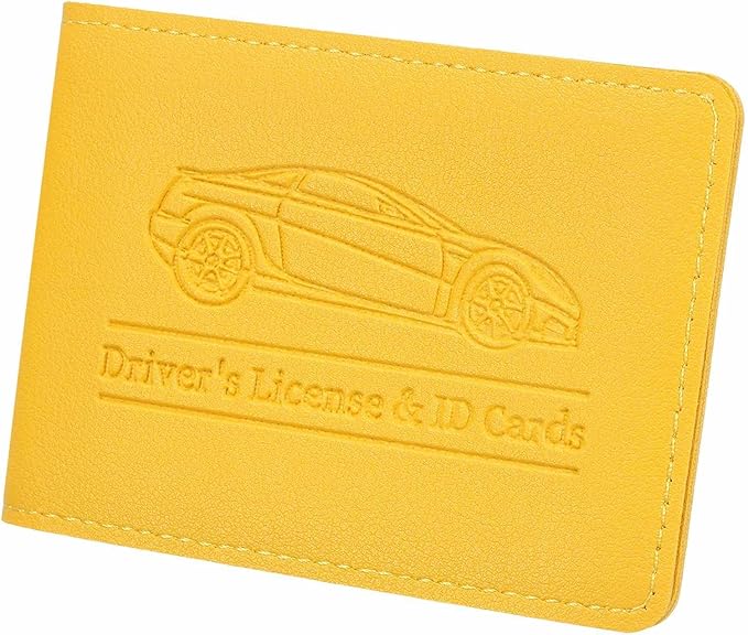 HARFINGTON Car Registration and Insurance Holder PU Leather Vehicle Glove Box Organizer Storage Accessories Car ID Holder with 10 Pockets for License ID Card Bank Card Documents, Yellow