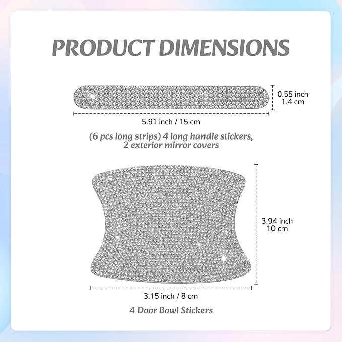 10PCS Bling Car Door Handle Protectors, 4 Door Bowl Stickers + 6 Handle Strips, Crystal Rhinestone Anti-Scratch Car Accessories, Sparkling Auto Decor Decals, Universal for SUV Sedan Truck (White)