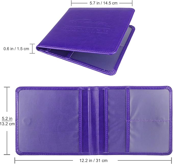 LumiMokki Car Registration and Insurance Holder, Leather Registration and Insurance Card Holder, Vehicle Glove Box Organizer - For Documents, Cards, License (Purple)