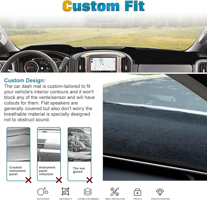 x xotic tech Center Console Dashboard Mat Pre-Cut Non-Slip Sunshield Sun Glare Protector Dash Carpet Pad Black Cover Compatible with Chevrolet Silverado or GMC Sierra 2007-2013,w/Two Golve Box-Type C