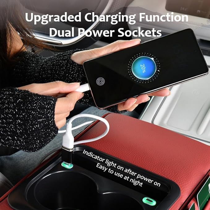 Armrest Pad for Car w/Type-C Charging Interface, Car Center Console Cup Holder, Interior Car Accessories, 2 Sizes& Styles (Upgraded Version, Orange, M: 35×20.5×7cm / 13.78×8.07×2.76’’)