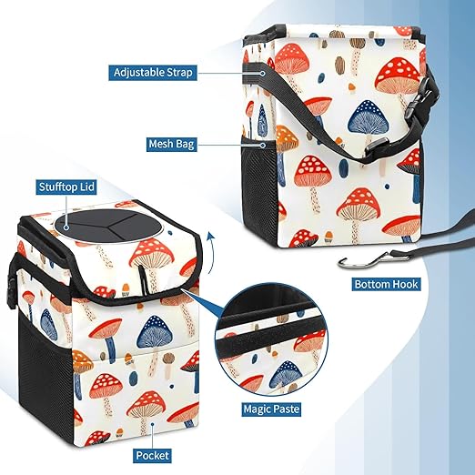 GVGHIDZ Car Trash Can – Multi-Purpose, Lightweight and Portable with Durable Water-Resistant Coating, No Installation Required, Practical and Ample Capacity, Variety of Colors.Mushroom