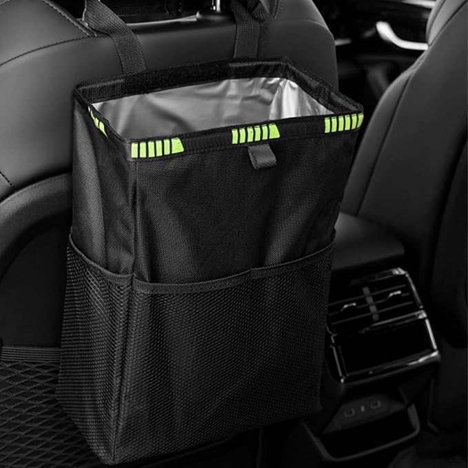 1 Pcs Hanging Car Trash Can With Storage Pockets,Foldable Hanging Large Capacity Garbage Bin,Car Trash Bag,Car Organizers And Storage(Black)