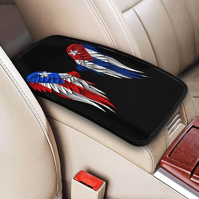 Auto Center Console Pad Puerto Rico Porto Rico Puerto Rican and Cuba Cuban Flag Wings Car Armrest Cover Armrest Seat Handrail Box Cover Cushion Universal Decoration Protector Accessories