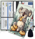 Car Registration Holder, PU Leather Vehicle Glove Box Organizer for Driver License, Document, Car Insurance Holder with Magnetic Shut, Auto Paperwork Wallet Accessories, Cute Koala Eating Biscuits