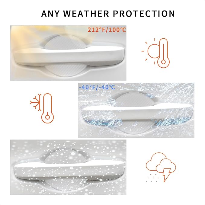 TANGSEN 4Pcs Universal 3D Carbon Fiber Texture Automotive Door Cup Handle Recess Paint Protector Cover Scratch Non-Marking Silicone Personalize Pad Sticker (White Translucent, L)