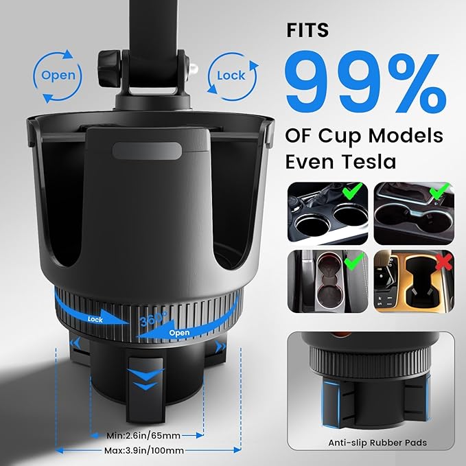 OHLPRO for MagSafe Car Charger Cup Holder Mount, 15W Fast Wireless Magnetic Charging Phone Holder for iPhone 17 16 15 14 13 Series, Adjustable Car Mount with Large Cup Base, One-Hand Operation