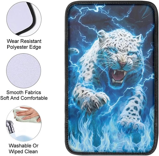 Lightning Leopard Print Car Arm Rest Cover Pad Dust-Proof Anti-Slip Center Console Cushion Pad Universal Car Interior Decor Accessories for Truck Sedan SUV, Easy to Install
