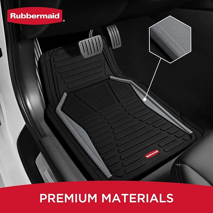 Rubbermaid Car Mat Full Set All-Weather Heavy-Duty 4 Pieces– Trim-to-Fit Universal Car Mats Full Set – Waterproof Rubber Floor Liners for Most Trucks, SUVs, Vans, and Sedans-Gray