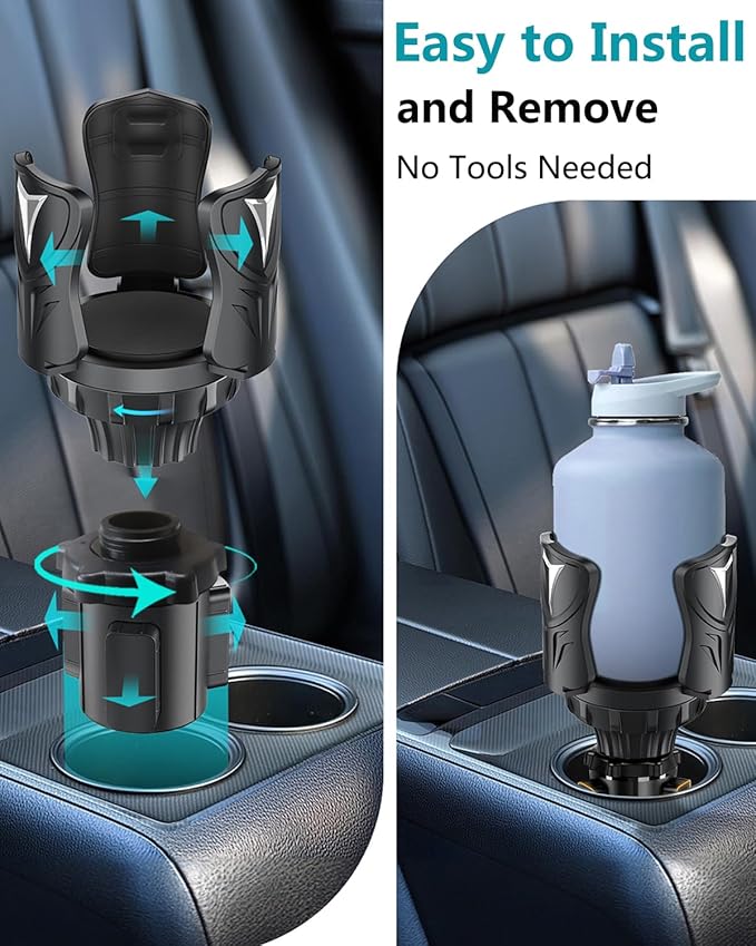 Cup Holder Expander for Car with Adjustable Adapter, Easkkty All Purpose Car Cupholder Extender Organizer with Expandable Base Universal Fit Cup Holder for Most 32 oz Large Drink Bottle&Mugs Foods