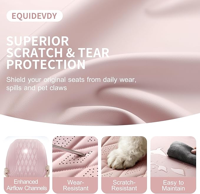 EQUIDEVDY 2 Pack Leather Bottom Car Seat Covers,Front Seat Covers for Cars,Driver Car Seat Cover,Luxury Faux Leather Seat Protectors,Full Wrap,Waterproof,for Most Vehicles,Sedan,SUV,Truck (Pink)