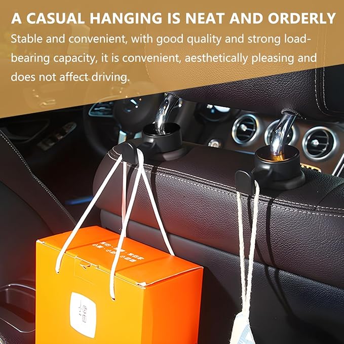 HZEL 2PCS Car Headrest Hidden Hook, 360° Rotation Vehicle Seat Hanger for Purse Backpack Cloth, Auto Interior Head Rest Storage Organizer Accessories, Universal for SUV Sedan Truck (Gold)
