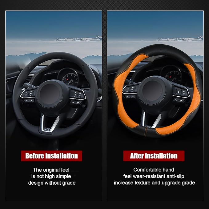 Steering Wheel Cover, Anti Slip Breathable Comfort PU Imitation Leather Cute Car Accessories for Women Girl, Universal Protector in All Season 15 inch Fit Most Car(Orange)
