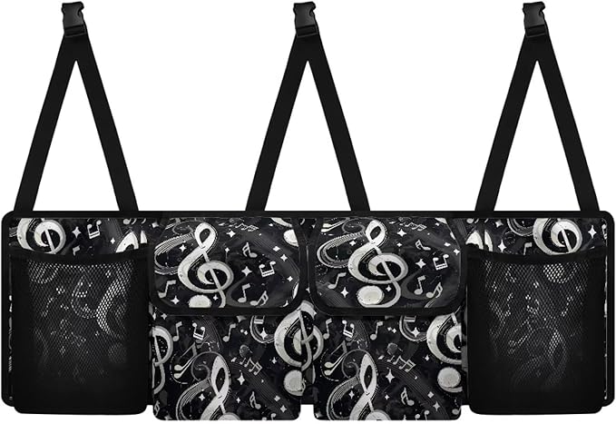 Car Trunk Organizer Backseat Hanging Organizer with Pockets, Super Capacity Storage Solution Decoration for SUVs, Trucks, Vans, and Cars,Black Music Note Treble Clef Art