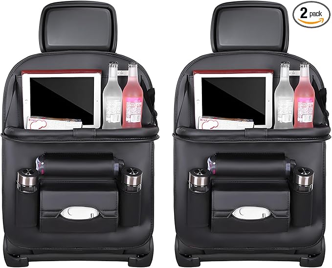 2 PCS Car Seat Back Pocket, Waterproof Leather Auto Back seat Organizer for Kids, Upgraded Car Organizer with Tablet Holder Pockets, Universal Interior Car Accessories (Black)