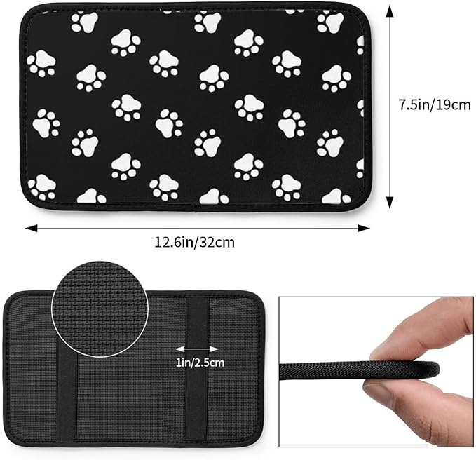 Dog Paw Prints Auto Center Console Armrest Cover Pad, Universal Fit Waterproof Comfort Car Armrest Cushion for Most Vehicle SUV Truck