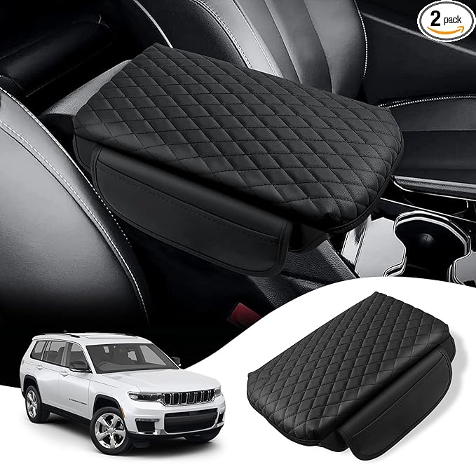 Custom for Center Console Cover Jeep Grand Cherokee L 2021-2025 2026/Jeep Grand Cherokee WL 2022-2026 Armrest Cover Accessories Leather Armrest Seat Box Cover Protector with Pockets Storage Bag