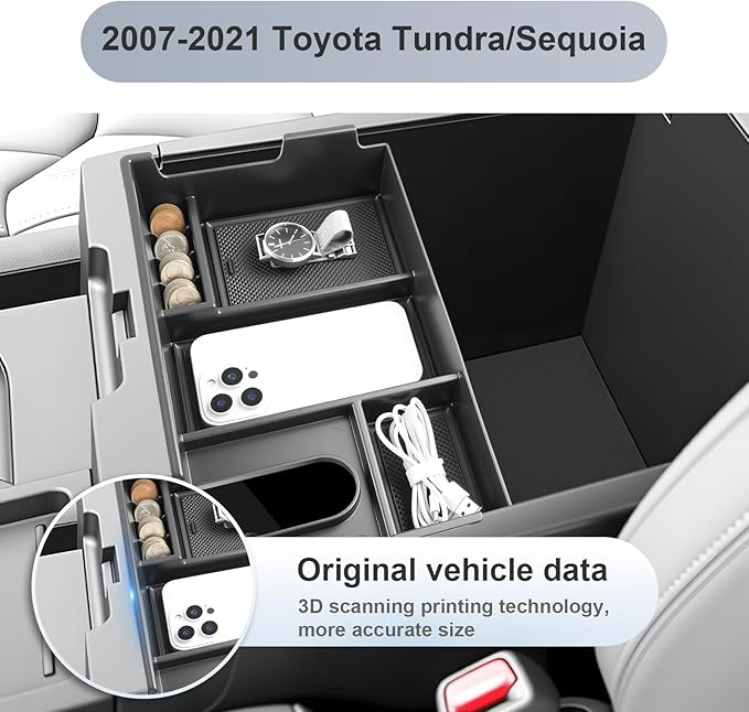 SKTU for 2007-2021 Toyota Tundra Center Console Organizer for 2007-2021 Toyota Tundra/Sequoia Console Tray 2007-2021 Tundra Sequoia Accessories ABS Durable Armrest Storage Box